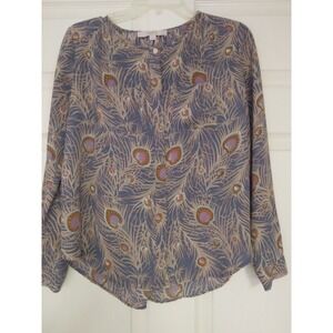 Loft Patterned long sleeve blouse silky size SP round neckline buttoned